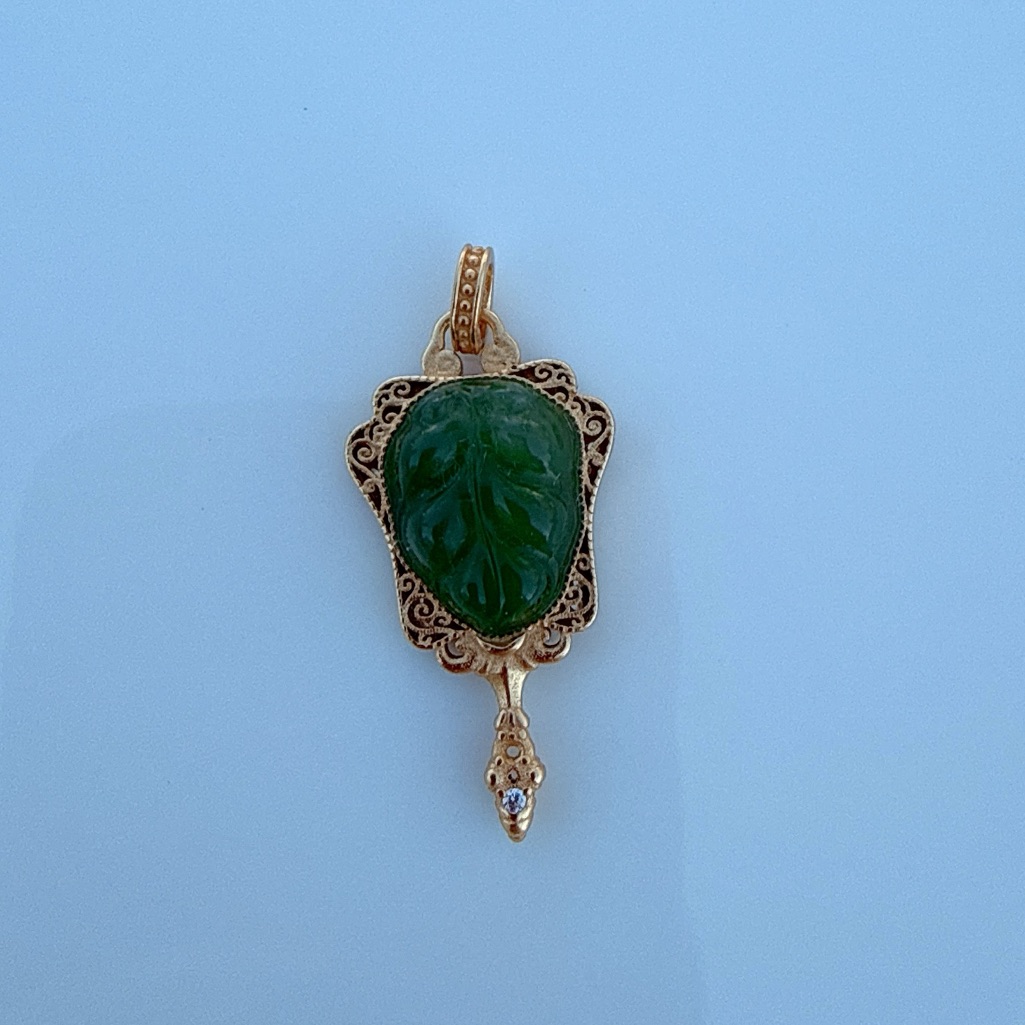 Sgp23 S925 Stamped Jade Pendant Traditional Fan Design